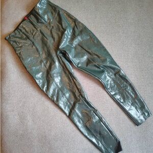 Spanx Faux Leather Leggings Shiny Women Petite Medium Green Pull On Stretch